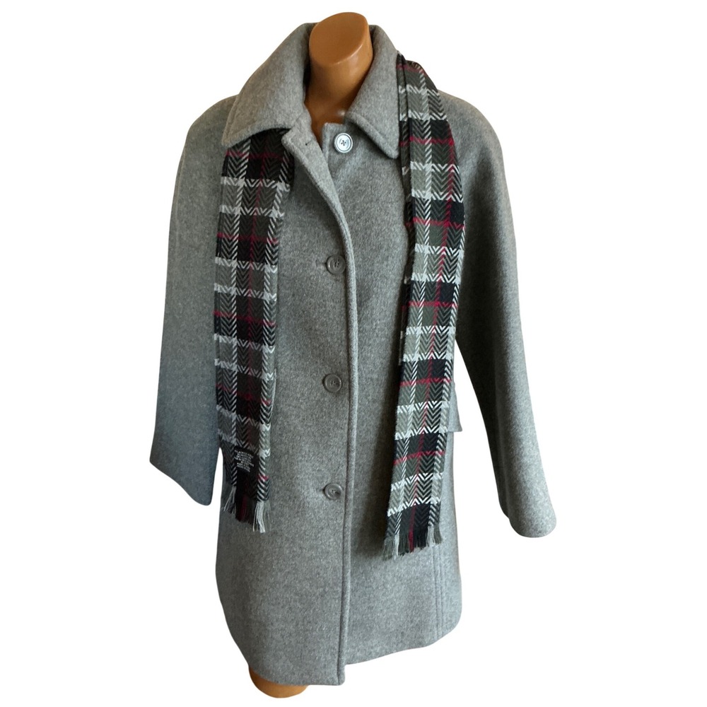 Grey Wool Blend Pea Coat Jacket Button Front Minimalist Mid Length Size M